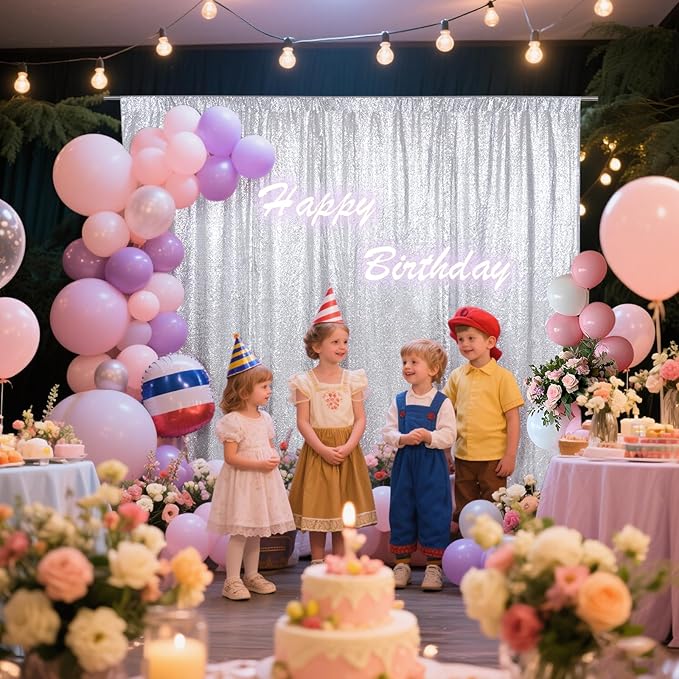 SquarePie Sequin Backdrop Curtain Not See Through Thick Background for Party 5FT x 7FT Silver