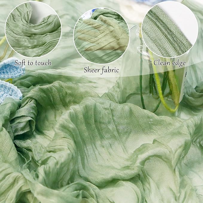 1-Pack Sage Green Cheesecloth Table Runners – 10FT (35x120 Inch) Boho Rustic Gauze Fabric Cheese Cloth Table Runner for Weddings, Baby Showers, Bridal Shower, Farmhouse & Birthday Party Decor