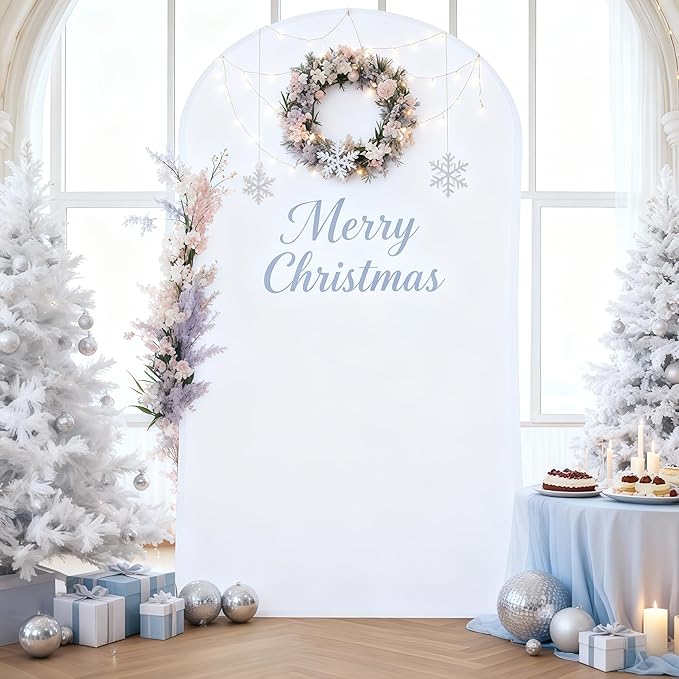 7.2FT White Arch Backdrop Cover - Polyester Fitted Wedding Arch Stand Covers Round Top Chiara Backdrop Arch Cover for Birthday Party Banquet Photo Background Decoration
