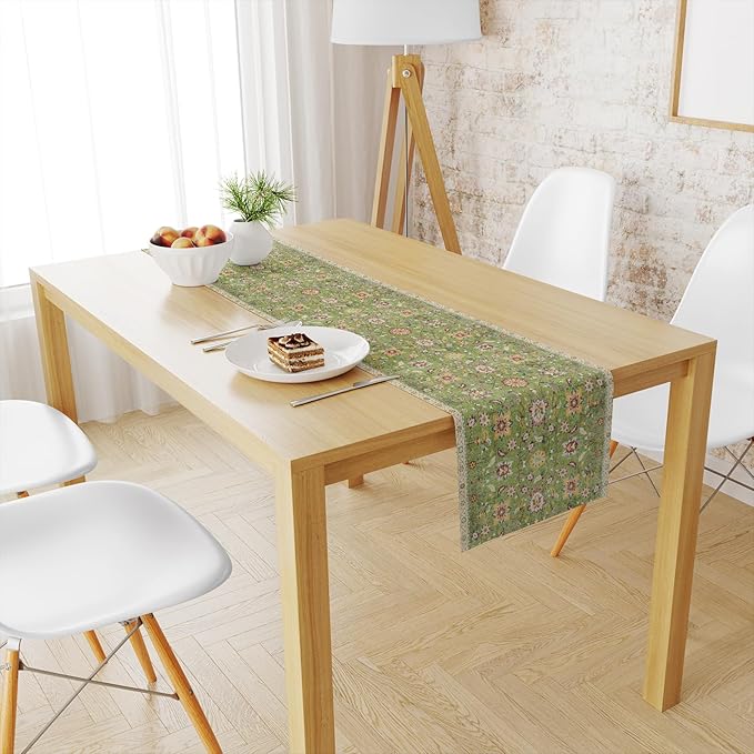Snycler Table Runner Boho Table Runners Vintage Elegant Farmhouse Table Center Linen Decor for Home Dining Party Entrance (13x72 Inch) Green