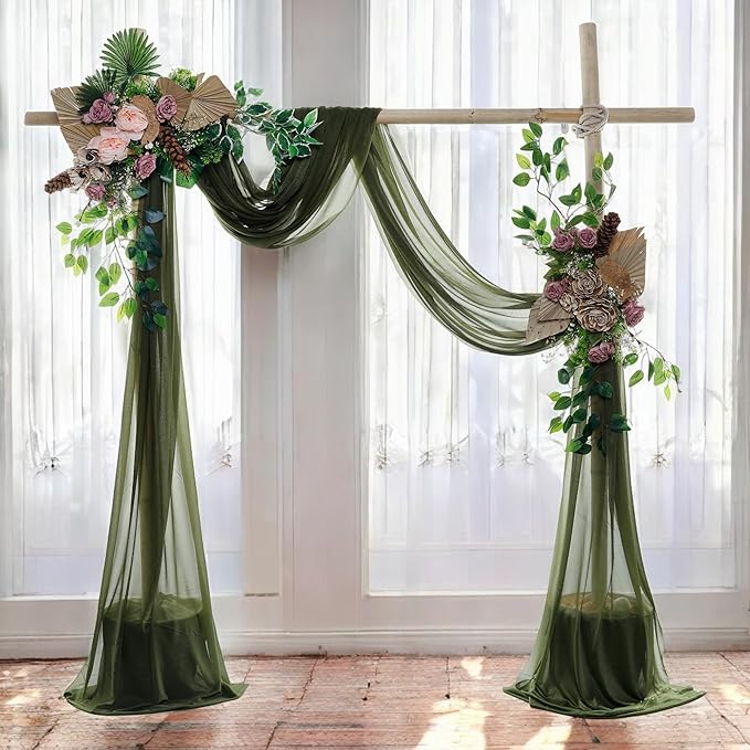 MDS Halloween Chiffon Draping Fabric - 1 Panel, 30" Wide x 50ft Long - Sheer Spooky Arbor & Canopy Drapery for Haunted House Backdrops, Party Ceilings, DIY Costumes & Themed Events - Olive Green