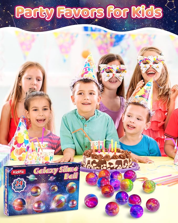 Kidfic 24 Pack Galaxy Slime Party Favors, Non-Sticky, Stress Relief Treasure Box Toys for Classroom Prizes Party Supplies, Student Gifts Goodie Bags Stuffers for Kids Boys Girls 4-8, 8-12