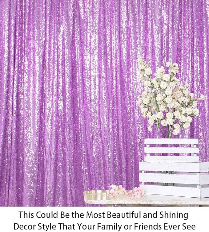 ShinyBeauty Sequin Backdrop Lavender 10x10FT Background for Photography Light Purple Wedding Backdrops 10FT Baby Birthday Photo Booth Decoration Glitter Curtain for Party Fabric Backdrop