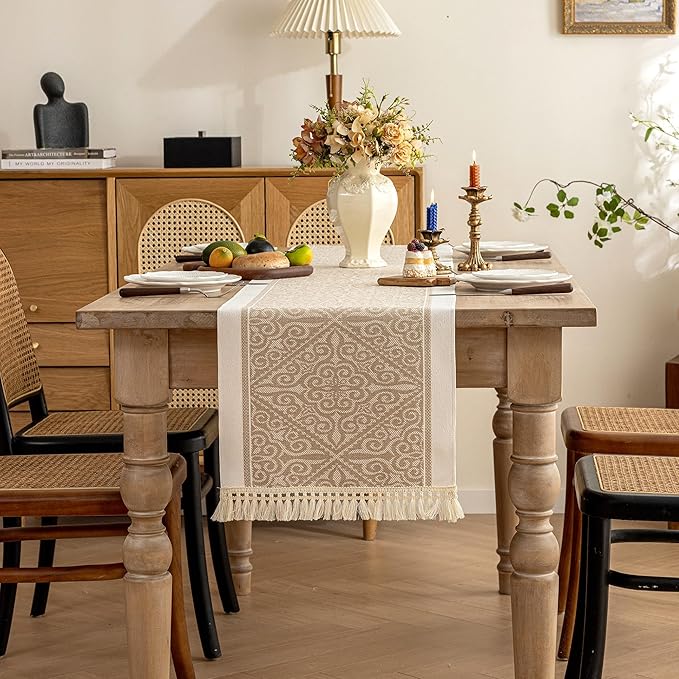 Table Runners 107 Inches,Waterproof Boho Table Runner with Tassel Fringe,Table Runner for Party Coffee Table