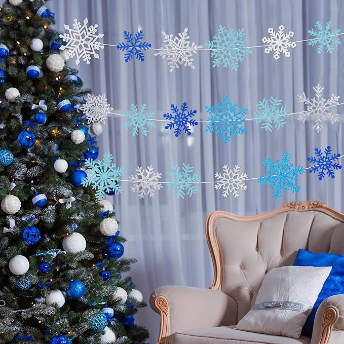 Winter Snowflake Cutouts - Glitter Paper Snowflake Decorations - 100Pcs Blue & Silver Double-Side Christmas Cutouts for Holiday Winter Wonderland Bulletin Board, Frozen Party Decor