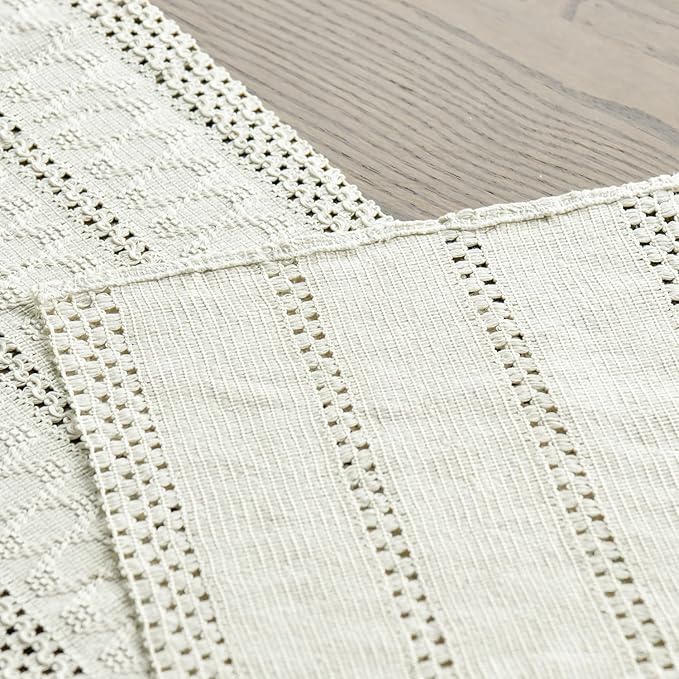 Artoid Mode Beige Farmhouse Woven Rustic Hollow Table Runner, Seasonal Holiday Hollow Kitchen Dining Table Decoration for Home Party Decor 12x60 Inch