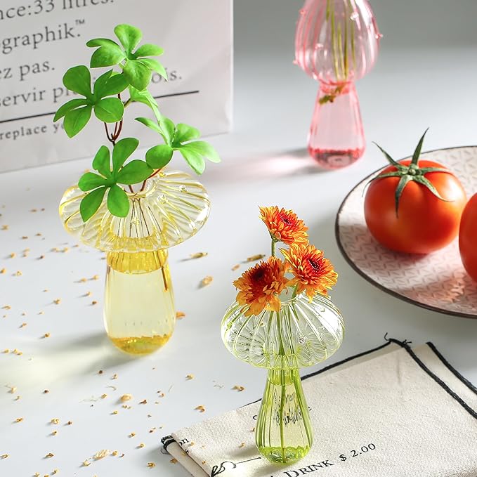 Plant Propagation Station, Set of 6 Colored Mushroom Vase, Propagation Stations, Small Plant Terrarium, Unique Crystal Mushroom Jars for Plants for Hydroponics Home Garden Office Decoration (Colorful)