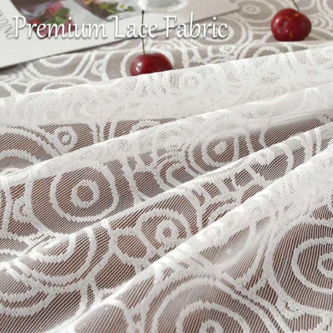 Jeloris Round Lace Tablecloth with Elegant Scalloped Bottom for Any Special Event Such as Wedding, Birthday Party, Baby Shower, Anniversary (60 inch, Style 7)