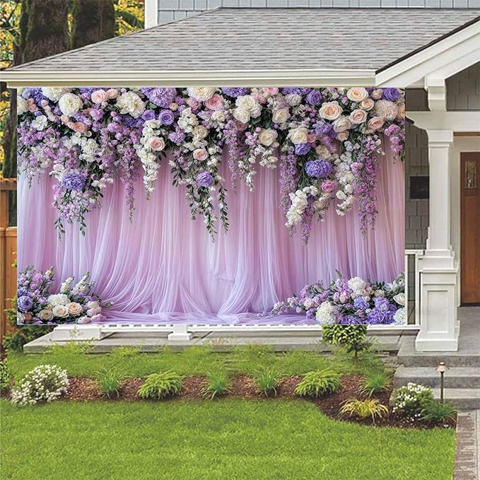 10x8ft Purple Lavender Floral Bridal Backdrop Wedding Flower Photography Backdrop for Girl Portrait Baby Shower Birthday Party Decor Banner Mother's Day Party Wall Backdrop Studio Photo Backgrounds