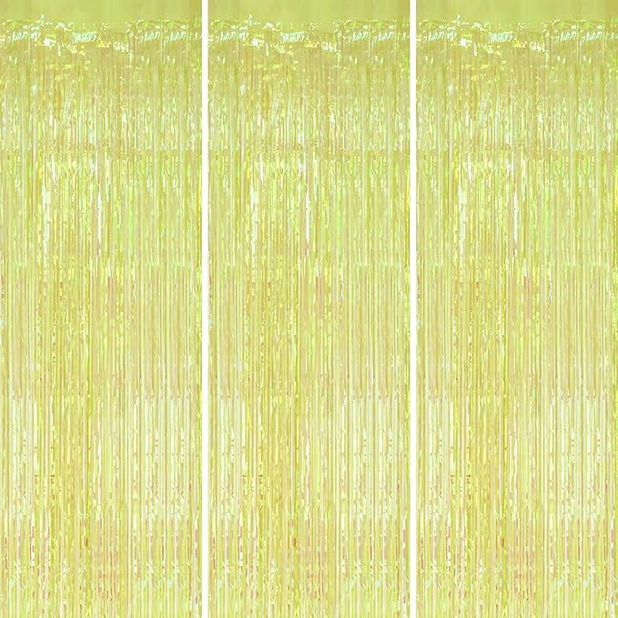 3 Pack Foil Fringe Backdrop - Transparent Green Shiny Tinsel Curtains for Party Decoration/Photo Booth Props - 3.3x8.2 FT Metallic Foil Backdrop for Birthday Wedding Graduation Christmas
