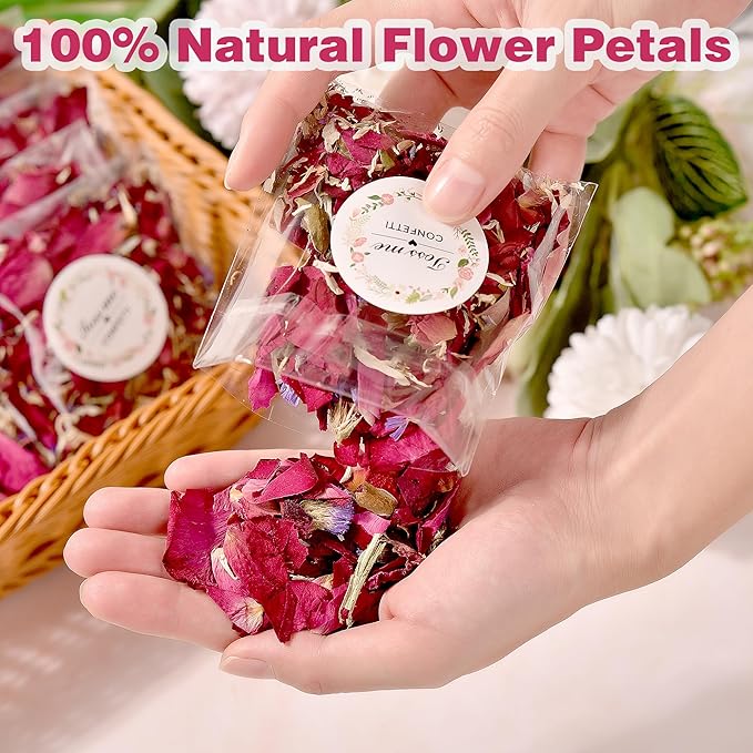 20 Pack Biodegradable Confetti, Dried Flower Petals,Biodegradable Flower Petals,Wedding Send-Off Ideas for Wedding Proposal Party Valentine's Day Decor Flower Girls (Red Rose & Lavender & Marigold)