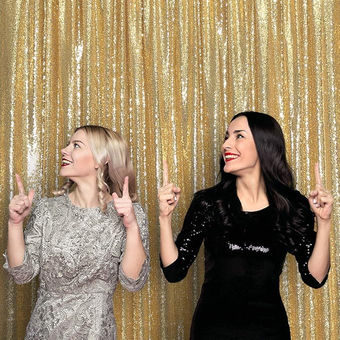 SquarePie Sequin Backdrop Less See Through Thick Background for Photography Glitter Curtain Party 7FT x 7FT Gold