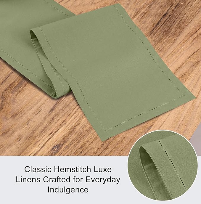 Ruvanti Linen Table Runner 72 Inches, Classic Hemstitch, Washable, Reusable, Non-Slipping, Stain Resistant- Perfect for Parties, Weddings, Dinners, Thanksgiving, Christmas, Indoor use – Olive