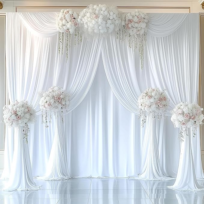 50ftx12ft Wrinkle Free White Backdrop Curtain, 10 Panels 12FT Height White Wedding Backdrop Drapes, Silky Polyester Back Drop Cloth for Birthday Photography Background Party Backdrop Draping
