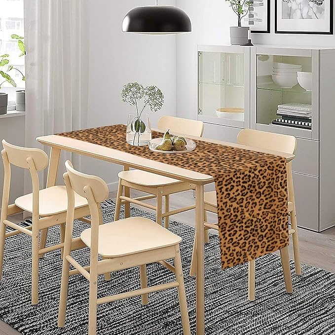 Leopard Print Table Runner Wildlife Vintage Cheetah Fur Spot Animal Skin Spots Pattern Table Cloth for Garden Farmhouse Wedding Party Vacation Dinner Home Decoration, 13x90 Inch