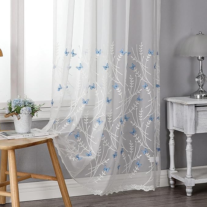 VISIONTEX White Sheer Voile Curtains, Decorative White Embossed Drip Rod Pocket Window Drapes for Home Kitchen, Living Room and Bedroom 54 x 72 Inch, Set of 2 Curtain Panels