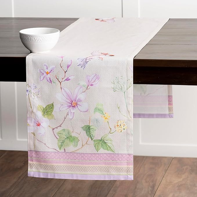 Maison d' Hermine Table Runner 100% Cotton Single Layer Table Runners 108 inches Long Decorative for Home Kitchen Dining Party Wedding Bridal Shower Spring Summer (Magnolia Mornings, 14.50" x 108")