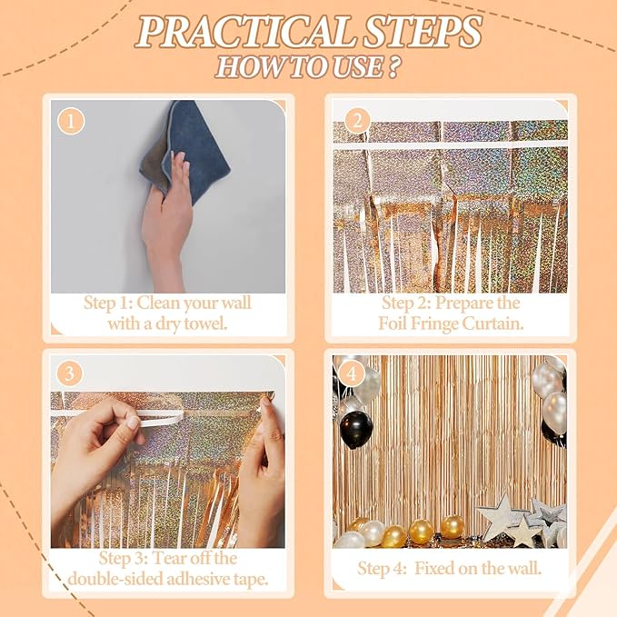 3 Pack Foil Fringe Backdrop - Laser Champagne Shiny Tinsel Curtains for Party Decoration/Photo Booth Props - 3.3x8.2 FT Metallic Foil Backdrop for Birthday, Wedding, Graduation, Christmas.