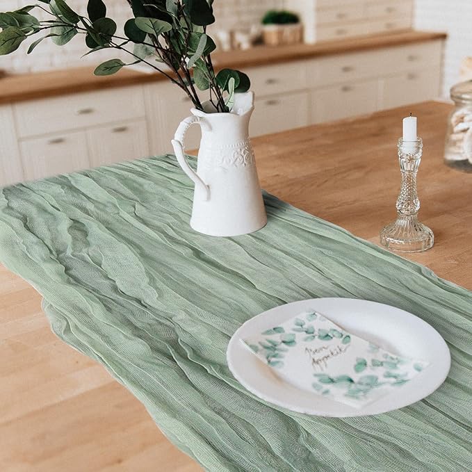 1 Pack Cheesecloth Table Runner 10Ft Christmas Gauze Boho Table Runners for Wedding Decor Bridal Shower Decorations Baby Shower Party(35" x 120")