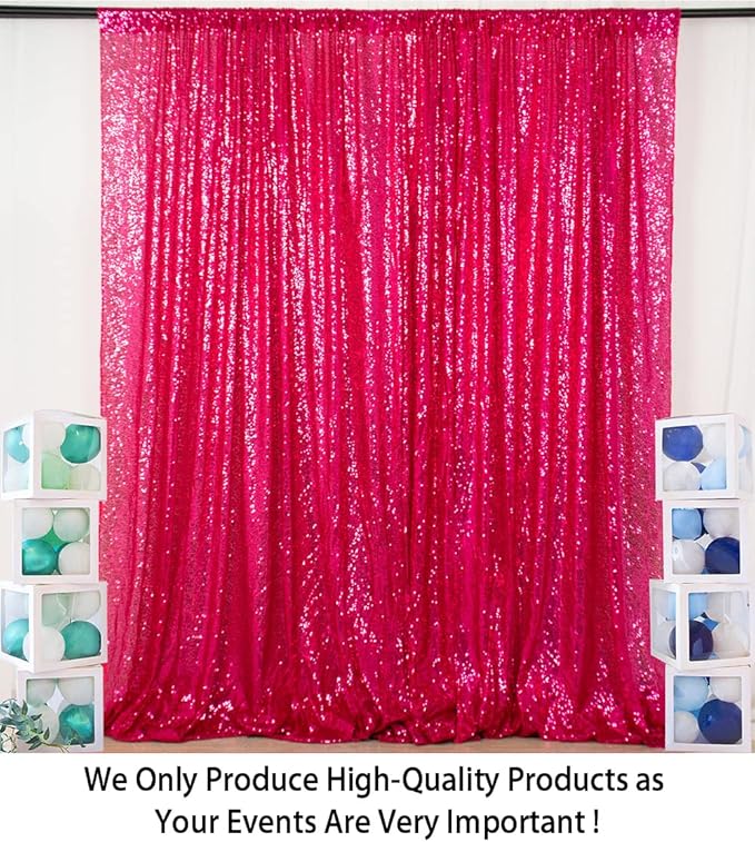 ShinyBeauty Sequin Curtain Fuchsia 4FTx8FT Sequin Photo Backdrop Hot Pink Sequin Backdrop Curtain Glitter Photography Backdrop Bridal Shower Backdrop for Wedding