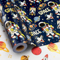Yarcony Space Wrapping Paper Roll, Birthday Wrapping Paper for Boys, Navy Blue Astronaut Gift Wrap for Kids Birthday Outer Space Party Decor RocketShip Wrap Galaxy Planets Stars (17 Inch X 33 Feet)