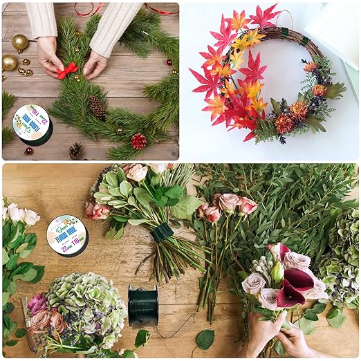 GLAMFIELDS 22 Gauge Floral Wire, 110 Yards Christmas Wire Wreath Wire Green Flexible Paddle Florist Wire for Flower, Crafts, Christmas Wreaths Tree, Wreath Frame, Garland, and Floral Arrangements