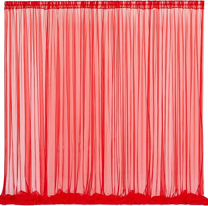 10x10 Red Tulle Backdrop Curtains for Parties, Sheer Backdrop Curtain Wedding Photo Background Drapes for Baby Shower Photography Birthday Party