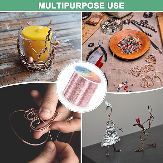 2-Rolls 0.4mm Jewelry Wire, 26 Gauge 328FT Craft Wire Copper Beading Wire for Jewelry Making/Planting/Weaving/DIY Crafting, Soft Metal Wires [100M, Rose Golden]