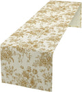 Retro Floral Table Runner, Golden White Wildfloral Sketch Print Kitchen Dinning Table Runner for Indoor Outdoor Home Wedding Party Holiday, 13x36 Inch
