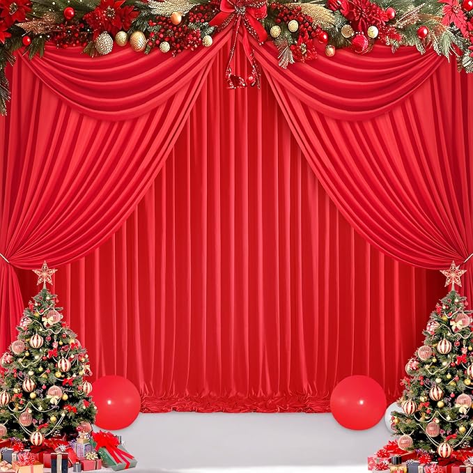 10 ft x 20 ft Wrinkle Free Red Backdrop Curtain for Parties, Polyester Photography Backdrop Drapes for Birthday Party Baby Shower, Thick Background Curtain for Backdrop Stand, 4 Panels 5 ft x 10 ft