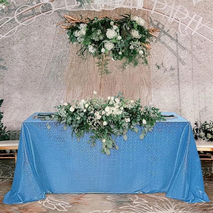 Fitable Sequin Tablecloth for Parties 60x102 Inch - Sparkle Glitter Table Cloth Laser Rectangle Overlay for Wedding Baby Shower Ceremony Birthday Holiday Banquet Decor, Blue