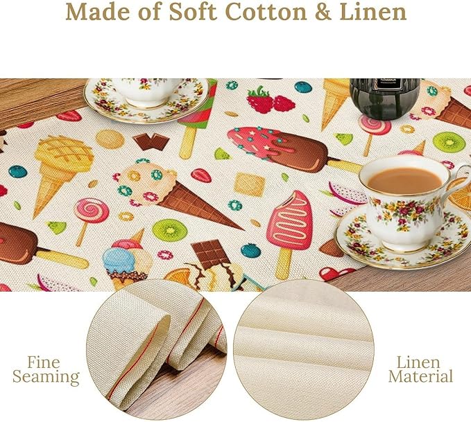 Ice Cream Table Runner, Fruit Ice Popsicles Cold Summer Desserts Seasonal Dinner Runner for Party Holiday Home Kitchen Dining Table Decor 13"x70"