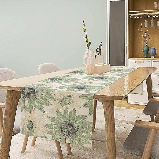 Chrysanthemum Vintage Floral Table Runner, Elegant Yellow Sunflower Spring Summer Elegant Pattern Artichokes Flower Table Runner for Party Kitchen Dining Living Room Decor, 13x70 Inch