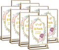 8 Pack Acrylic Sign Holder 4x6 Gold Frames, Wedding Table Number Holders Double Sided Vertical Clear Display Stand, Picture Holders for Tables, Menus, Flyers, Party and Office Decor