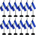 12 Pack Nicaragua Desk Flags Set, Nicaraguan Small Mini Table Office Flags with 12" Solid Black Pole, 8.2 x 5.5 Inches, Home and Office Decoration, Festival Celebrations