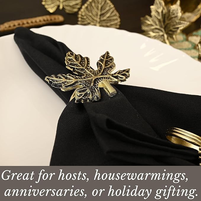 Rustic Napkin Rings Set of 12 - Elegant Leaf Napkin Holders for Dining Table, Wedding, Party, Holiday & Everyday Use - Handmade Decorative Table Accessories (Antique Gold) - ALPHA Living HOME