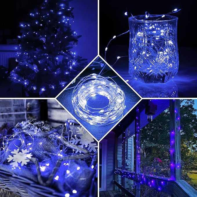 24 Pack Blue Fairy Lights 7Ft 20 LED Twinkle String Lights 3 Modes Battery Operated Waterproof Firefly Starry for Mason Jar Party Wedding Christmas Valentines Day Table Centerpieces