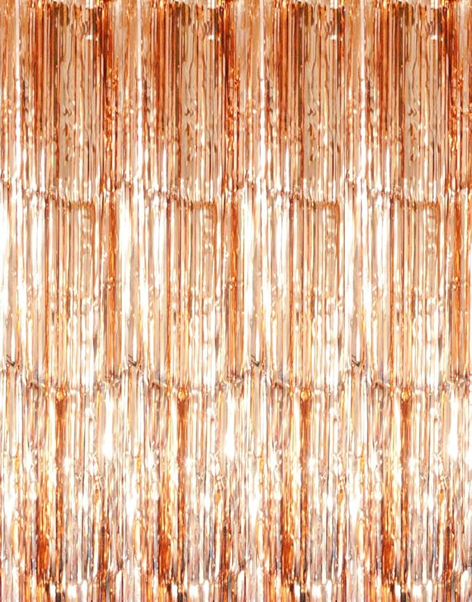 GOER 3.2 ft x 8.2 ft Metallic Tinsel Foil Fringe Curtains Party Photo Backdrop Party Streamers for Birthday,Graduation,New Year Eve Decorations Wedding Decor (Champagne Gold,1 Pack)