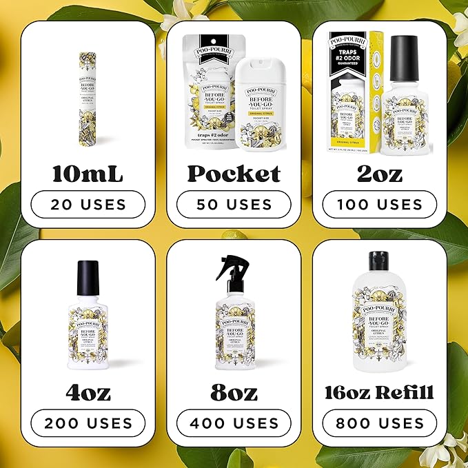 Poo-Pourri Before-You-Go Toilet Spray, Original Citrus, 2 Fl Oz, Up to 100 Uses, Bathroom Odor Deodorizer with Essential Oils for Home or Work, Travel Essentials, TSA Approved Size, Lemon Bergamot