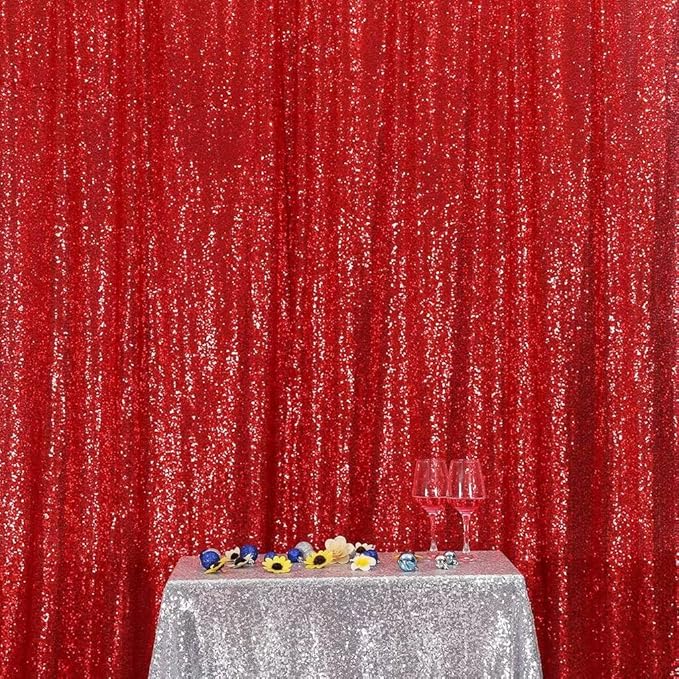 Eternal Beauty Red Sequin Backdrop, 8x10 Ft Glitter Background Curtains for Christmas Shimmer Photography Party Wedding Birthday Back Drop Decor