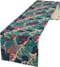 Kio Fish Table Runner Waves Japanese Tradition Art Printed Burlap Runner Home Kitchen Dining Table Living Room Decor Fabric 1 Panel W13xL70in
