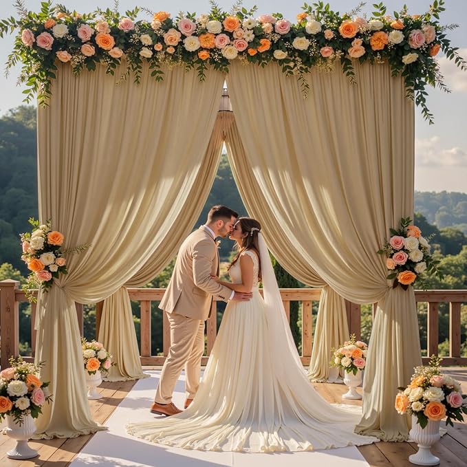 30ft x 15ft Beige Wrinkle Free Backdrop Curtains for Parties,Silky Polyester Fabric Wedding Ceiling Drapes, 6 Panels 15ft Photo Back Drop Drapes for Baby Shower Photography Stage Background Cloth