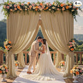 20ft x 15ft Beige Wrinkle Free Backdrop Curtains for Parties,Silky Polyester Fabric Wedding Ceiling Drapes, 4 Panels 15ft Photo Back Drop Drapes for Baby Shower Photography Stage Background Cloth