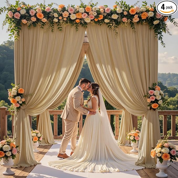 20ft x 15ft Beige Wrinkle Free Backdrop Curtains for Parties,Silky Polyester Fabric Wedding Ceiling Drapes, 4 Panels 15ft Photo Back Drop Drapes for Baby Shower Photography Stage Background Cloth