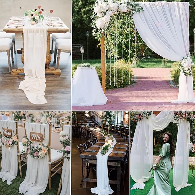 8 Panels Wedding Arch Draping Fabric 28" x 20Ft Wedding Arch Drapes Chiffon Fabric Drape Sheer Backdrop Curtain for Weddings Party Swag Ceremony Birthday Arbor Drapery Reception Ceiling Décor(White)