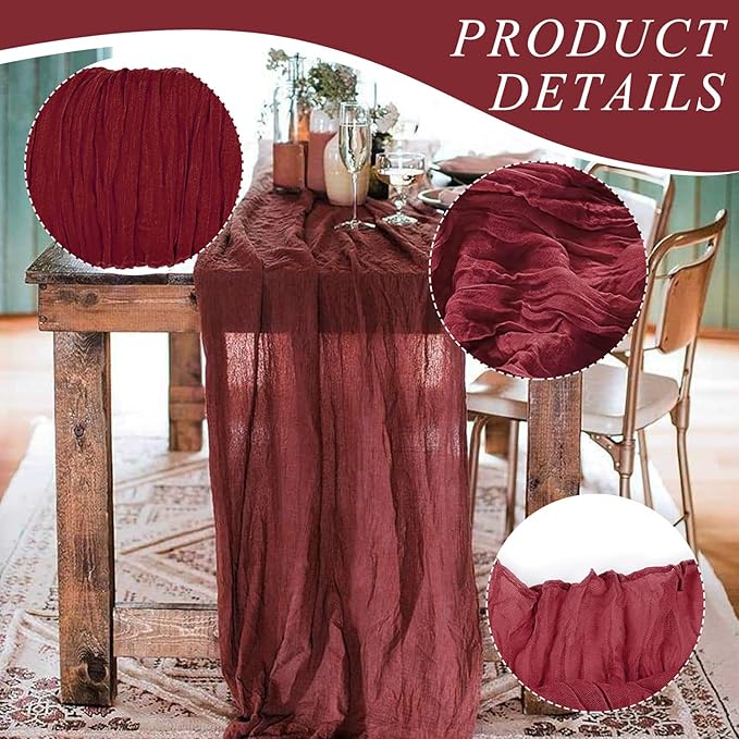 6 Pack Cheesecloth Table Runner 10Ft Christmas Gauze Boho Table Runners for Wedding Decor Bridal Shower Decorations Baby Shower Party(35" x 120")