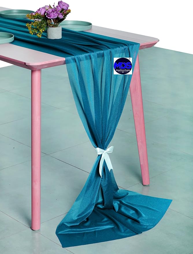 MDS Halloween Chiffon Table Runner - 20 Pack, 29 x 170 Inches, 14ft Each - Sheer Spooky Table Runners for Haunted House Parties, Trick-or-Treat Tables, Witchy Décor, Wedding & Events - Dark Teal