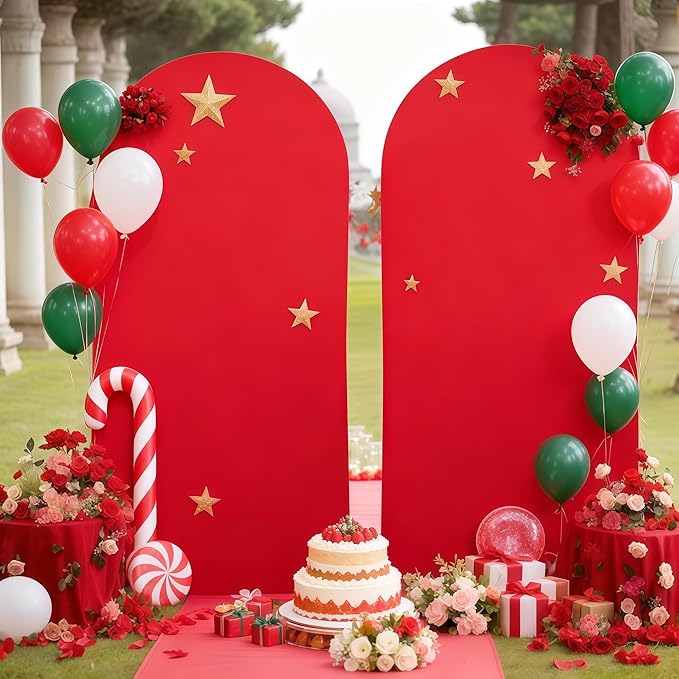 6.6FT Red Arch Cover - Polyester Fitted Wedding Arch Stand Covers Round Top Chiara Arch Backdrop Cover for Birthday Party Banquet Photo Background Decoration