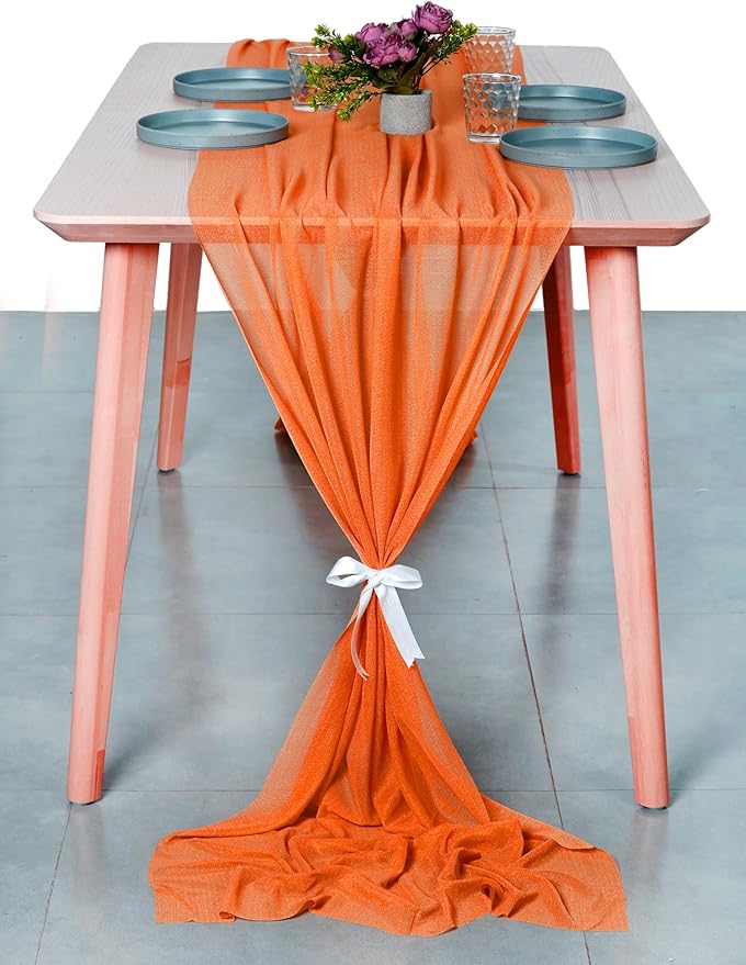 MDS Halloween Chiffon Table Runner - 10 Pack, 29 x 170 Inches, 14ft Each - Sheer Spooky Table Runners for Haunted House Parties, Trick-or-Treat Tables, Witchy Décor, Wedding & Events - Orange