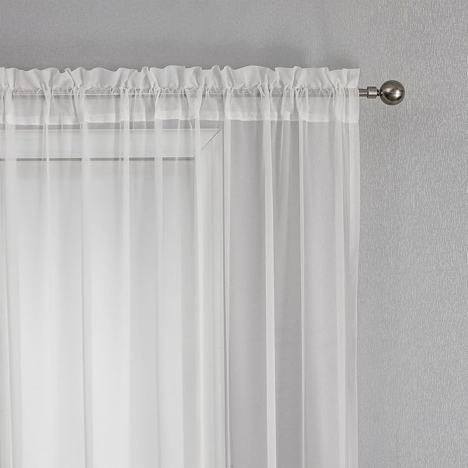VISIONTEX White Sheer Voile Curtains, Decorative White Embossed Drip Rod Pocket Window Drapes for Home Kitchen, Living Room and Bedroom 54 x 63 Inch, Set of 2 Curtain Panels